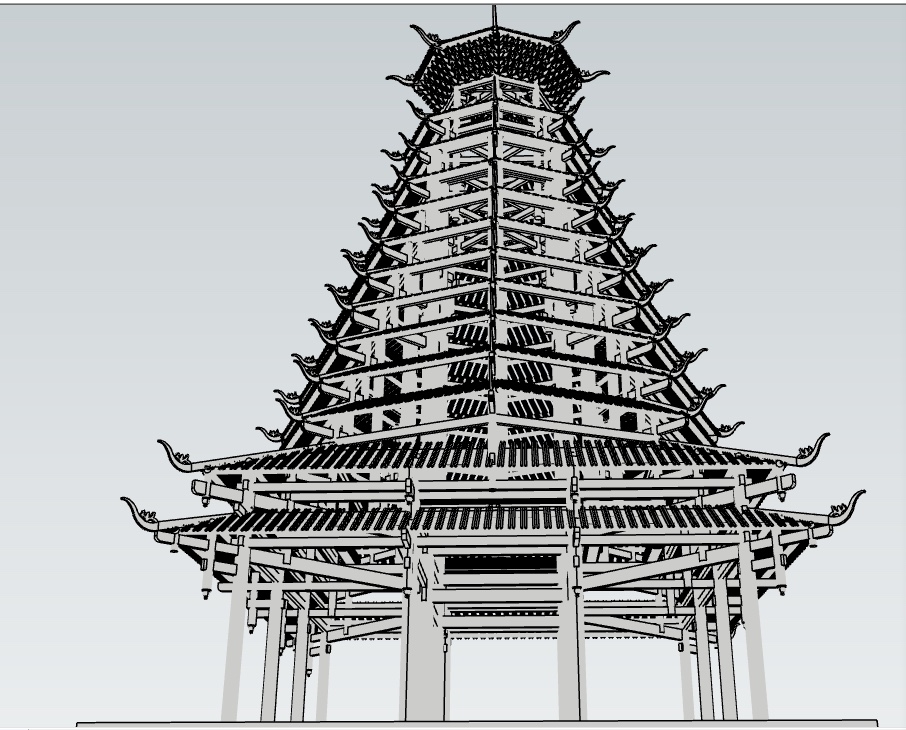 鼓楼模型鼓楼设计侗族苗族建筑古建筑木结构建筑设计