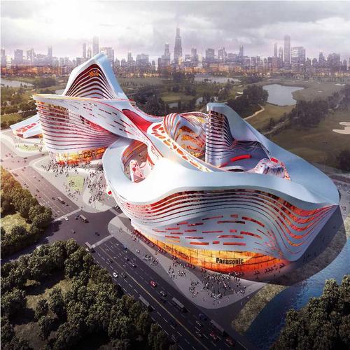 上海现代风格曲线造型5a级商业办公楼建筑设计方案文本